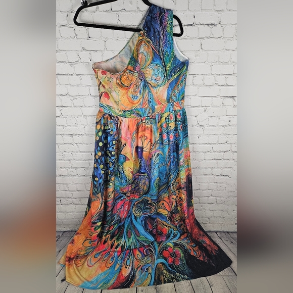 MADE WITH LOVE | grecian one shoulder peacock maxi dress - Picture 2 of 5